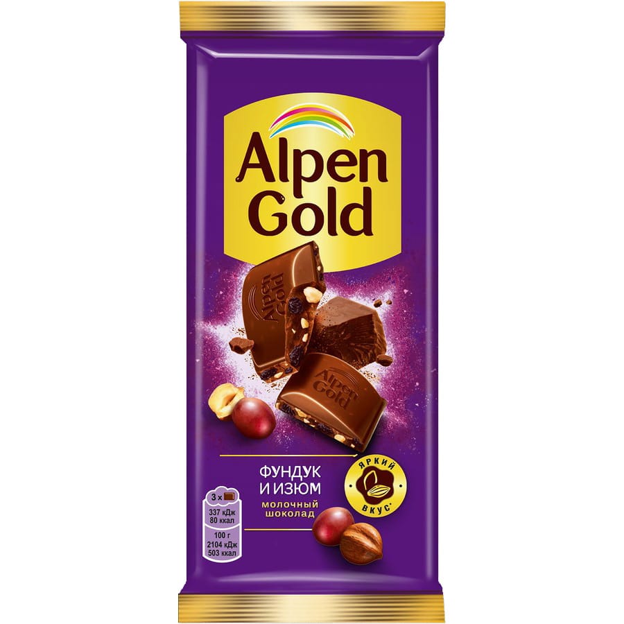 Шоколад ALPEN GOLD с фундуком и изюмом 80 г