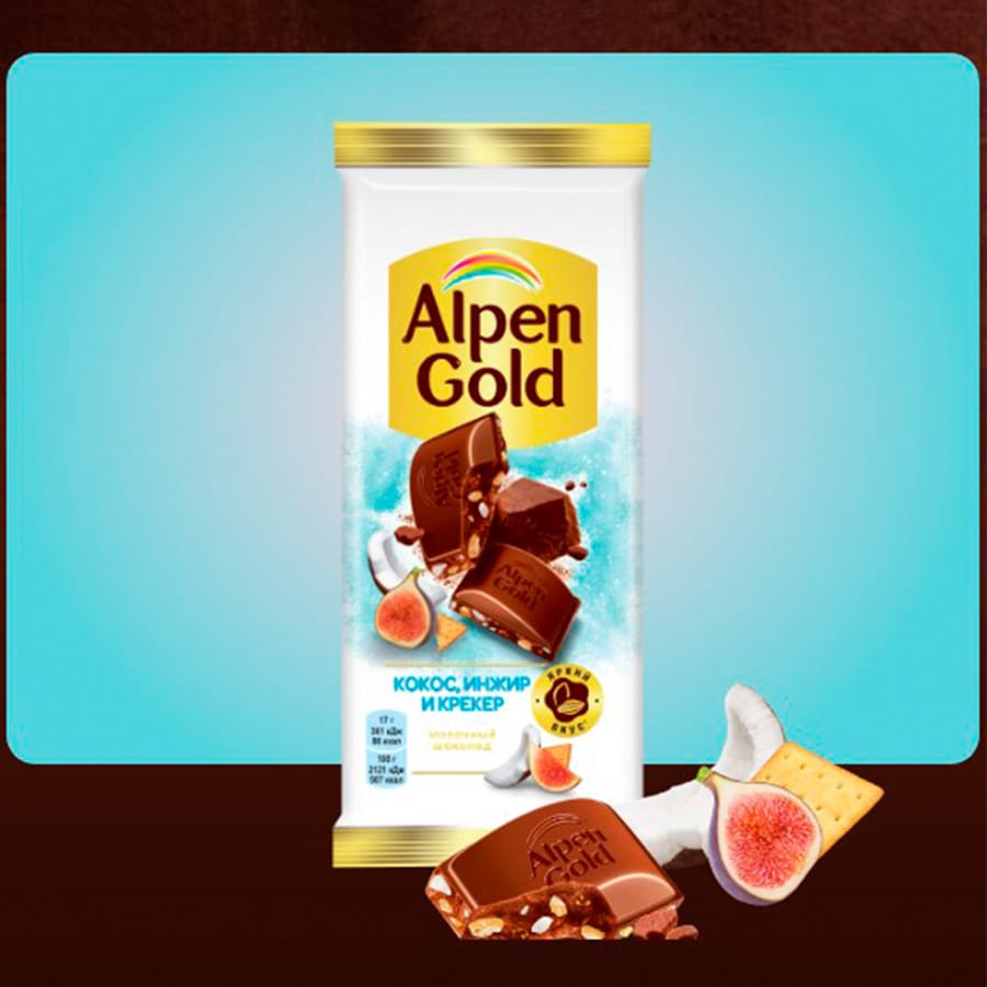 Шоколад молочный ALPEN GOLD с кокосом, инжиром и крекером, 85г — изображение 2