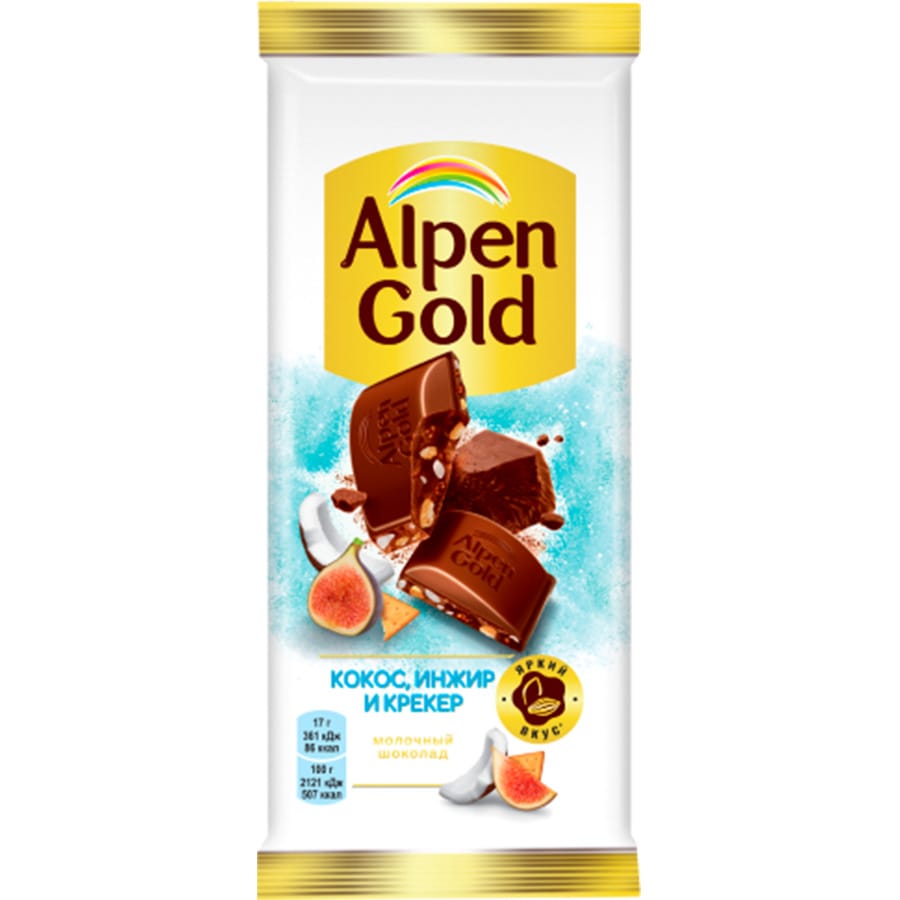 Шоколад молочный ALPEN GOLD с кокосом, инжиром и крекером, 85г
