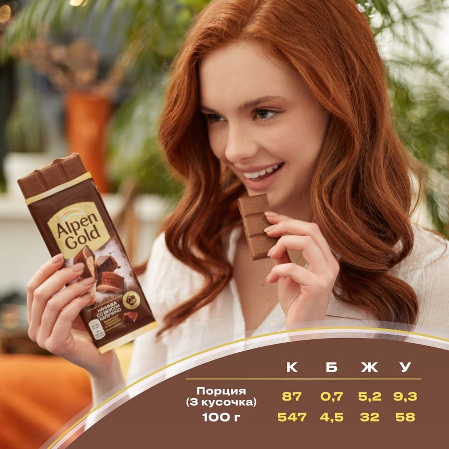 Шоколад молочный ALPEN GOLD с начинкой со вкусом капучино, 80г — изображение 6