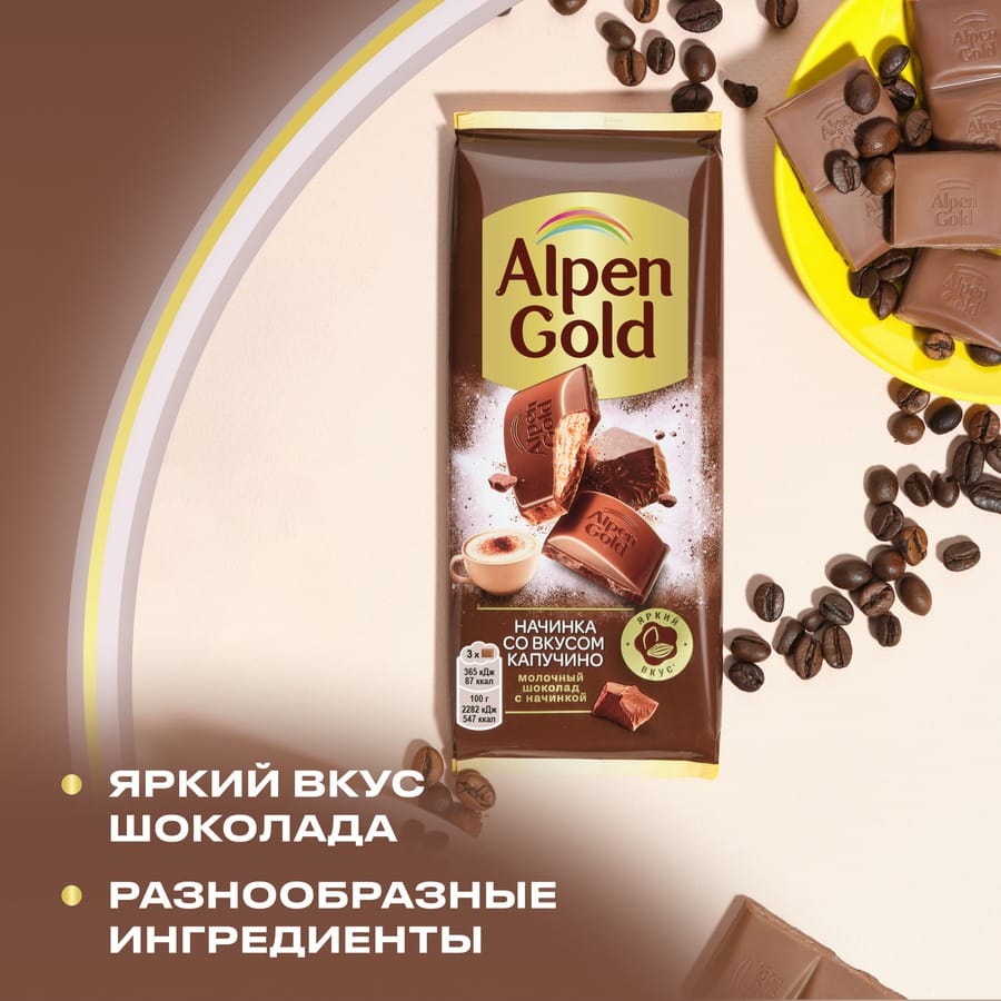 Шоколад молочный ALPEN GOLD с начинкой со вкусом капучино, 80г — изображение 4