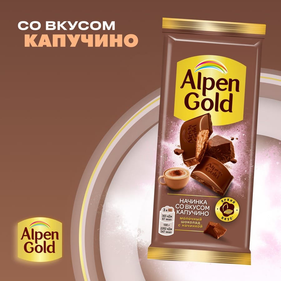 Шоколад молочный ALPEN GOLD с начинкой со вкусом капучино, 80г — изображение 2