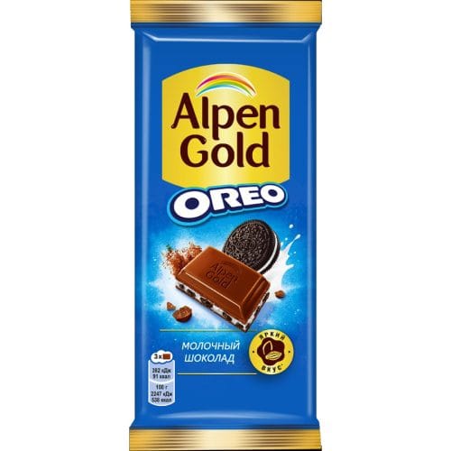 Шоколад молочный ALPEN GOLD Oreo со вкусом ванили и кусочками печенья, 85г